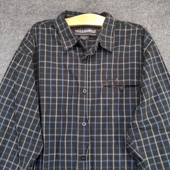 Pelle Pelle Marc Buchanan Men's Button-Up Shirt Black Check Large Long Sleeve - Picture 3 of 12